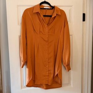 HYFVE Pumpkin Orange Button-Down Tunic Blouse